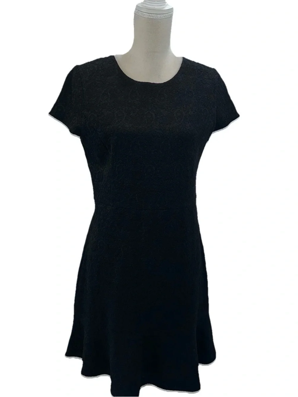 Michael Kors Black Short-Sleeve Textured A-Line Knee Length Dress